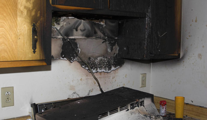 Fire damaged room